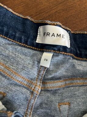 Frame Denim Women's Wide Leg Jeans in Medium Blue with Tan Stitching